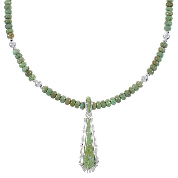Southwest Turquoise Sterling Silver Tear Drop Pendant And Bead Necklace Set WX77564